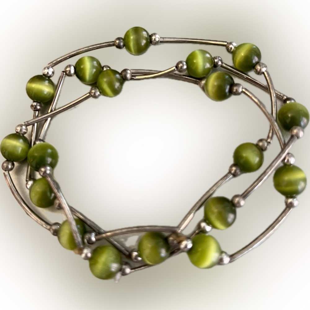 Green Translucent Bead Elastic Bracelet | Multi Strand | Boho